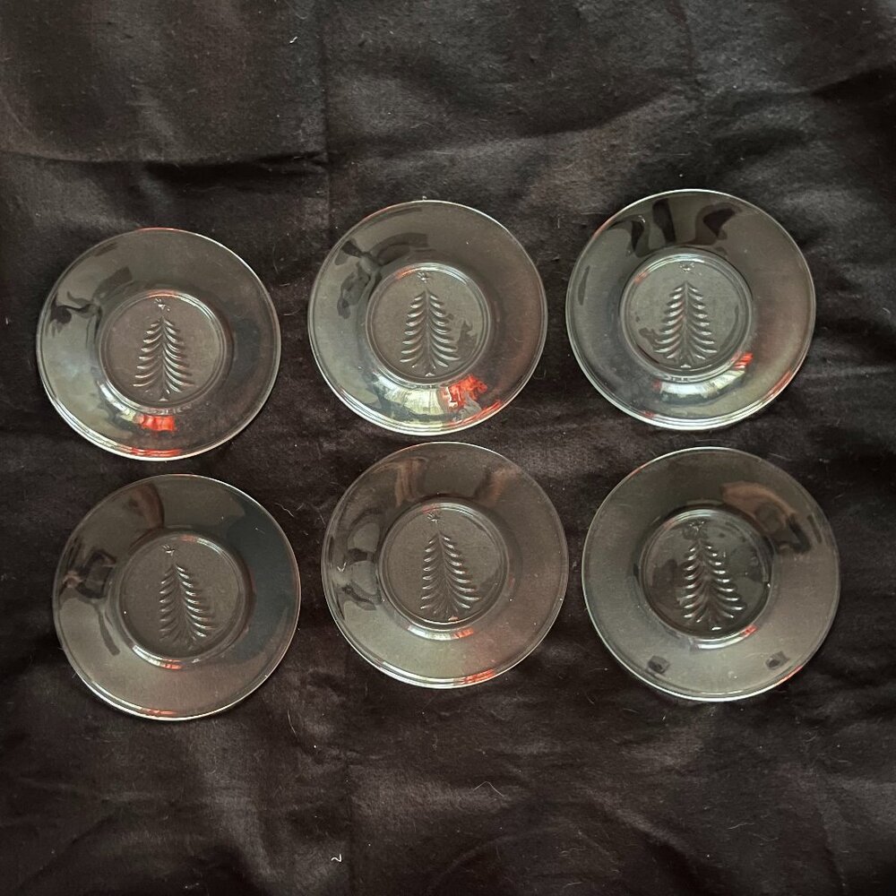 🎄Christmas In July🎄Vintage 6-Indiana' Clear Glass Christmas Salad/Bread Plates